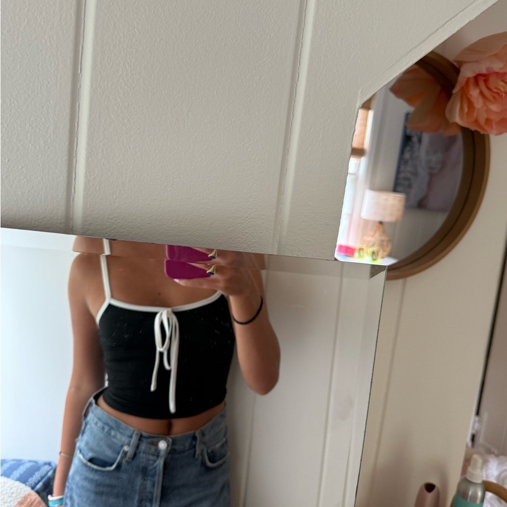 Black and White Tie-Front Crop Top